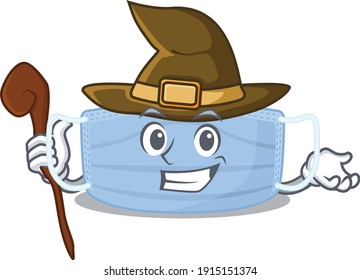 Surgical mask funny but sneaky witch cartoon character design