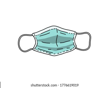 Surgical mask, hand drawn vector illustration of a face mask used by people against COVID-19.	
