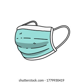 Surgical mask, hand drawn vector illustration of a face mask used by people against COVID-19.	
