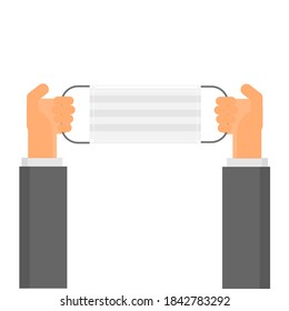 The surgical mask holding by two hand.