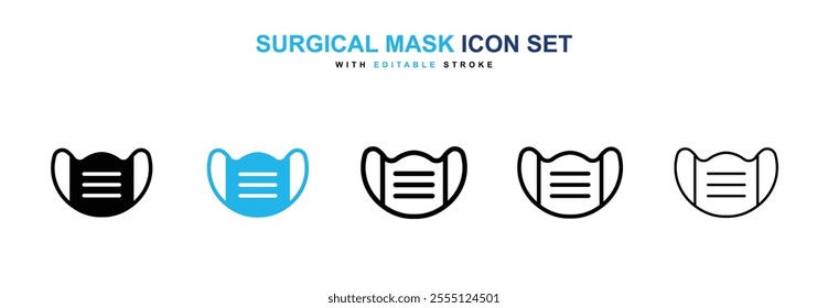 Surgical mask icon collection in black and blue colors