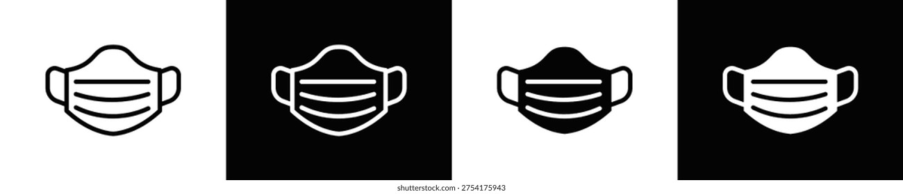 Surgical Mask Icon Set White And Black Background Style