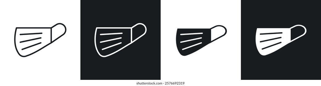 Surgical mask icons collection in black and white solid and line style