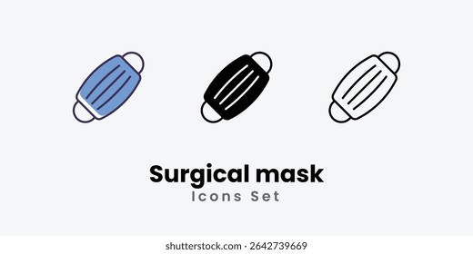 Surgical mask Icons thin line and glyph vector icon stock illustration