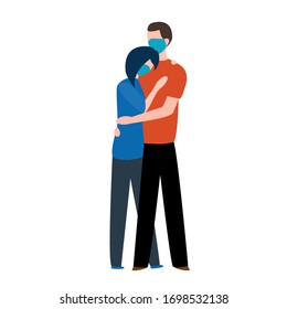 Surgical mask. Infected woman and man illustration. . Pandemic flu. Respiratory diseases, spread of the virus. 
pandemic protection. love concept. Face pollution mask.