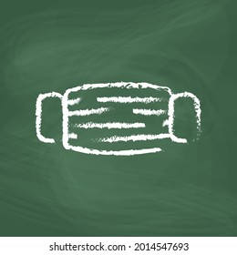 Surgical mask line Icon design, white chalk. Draw a picture on the blackboard.