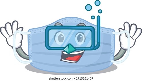 Surgical mask mascot design swims with diving glasses