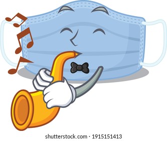 Surgical mask musician of cartoon design playing a trumpet