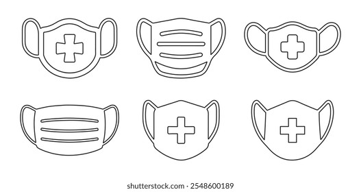 Conjunto de iconos de Vector de contorno de máscara quirúrgica.