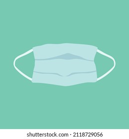 Surgical mask with rubber ear straps. Typical 3-ply surgical mask to cover the mouth and nose. Procedure mask from bacteria. Protection concept. Vector
