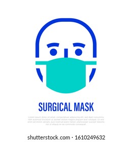 Surgical mask thin line icon. Protective medical equipment. Vector illustration.