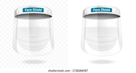 Surgical mask and Transparent face shield Virus Protection isolated on white background. Safety Breathing,  Health Care and Medical Concept Design.