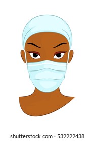 Surgical Mask. Vector Illustration Of A Young Doctor Or A Patient Or A Nurse Wearing Surgical Mask