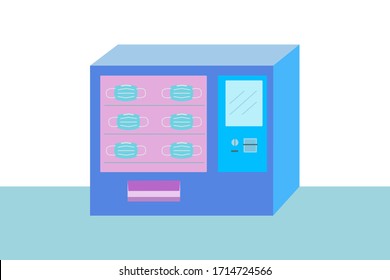 Máquina expendedora de máscara quirúrgica. Idea para la protección antivirus. Fácil de comprar la máscara. Estilo vectorial plano.