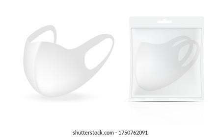 Surgical mask and Virus Protection with Sachet Bag Packaging isolated on background. Safety Breathing,  Health Care and Medical Concept Design.