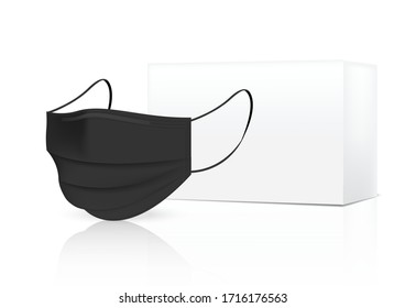 Chirurgische Maske und Virenschutz mit der Box einzeln auf weißem Hintergrund. Sicherheit Atmen, Gesundheitsversorgung und Design des medizinischen Konzepts.