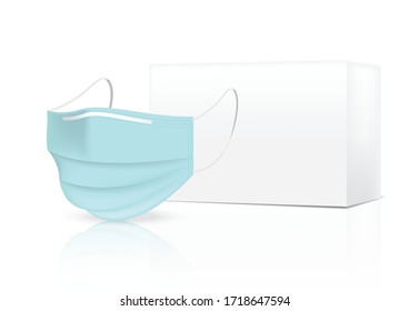 Surgical mask and Virus Protection withe box isolated on white background. Safety Breathing,  Health Care and Medical Concept Design.