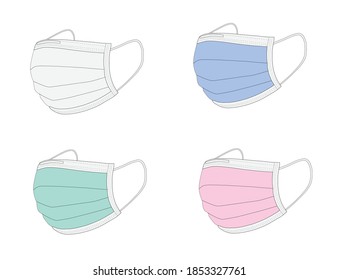 surgical masks of various colors isolated on a white background