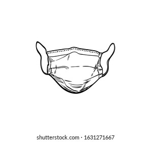 Surgical, Medical Face Mask that protects airborne diseases, viruses. For the prevention of the influenza epidemic of a deadly strain, Coronavirus. Defence from air pollution. Hand drawn vector sketch