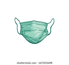 Surgical, Medical Face Mask that protects airborne diseases, viruses. For the prevention of the influenza epidemic of a deadly strain, Coronavirus. Defence from air pollution. Hand drawn vector sketch