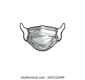 Surgical, Medical Face Mask that protects airborne diseases viruses. For the prevention of the influenza epidemic of a Coronavirus covid-19. Defence from air pollution. Realistic Vector grey sketch 