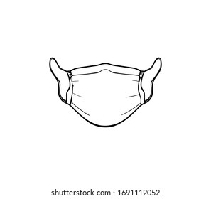 Surgical, Medical Face Mask that protects airborne diseases viruses. For the prevention of the influenza epidemic of a Coronavirus covid-19. Defence from air pollution. Hand drawn lines sketch. vector