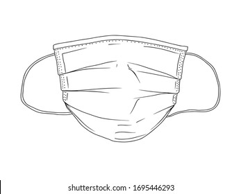 Surgical, Medical Face Mask that protects airborne diseases, viruses. Coronavirus. Defence from air pollution. Vector illustration in sketch style.