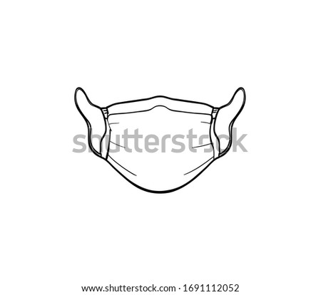 Surgical, Medical Face Mask that protects airborne diseases viruses. For the prevention of the influenza epidemic of a Coronavirus covid-19. Defence from air pollution. Hand drawn lines sketch. vector