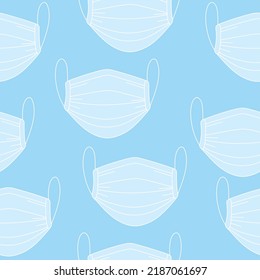 Surgical medical mask concept. Seamless pattern. Covid19. Coronavirus. Blue background.