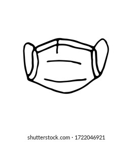 Surgical or medical mask. Doctor mask to cover the mouth and nose. Procedure mask from bacteria. Protection concept. Vector hand drawn doodle. Isolated on white background. Stock vector illustration. 