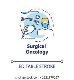 Surgical oncology concept icon. Surgery to remove tumor. Procedure for treatment. Operation room idea thin line illustration. Vector isolated outline RGB color drawing. Editable stroke