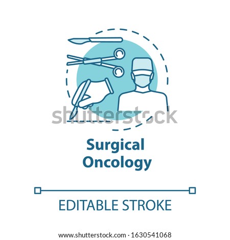 Surgical oncology concept icon. Surgery to remove tumor. Procedure for treatment. Operation room idea thin line illustration. Vector isolated outline RGB color drawing. Editable stroke