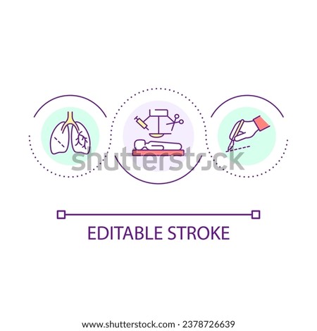 Surgical operation loop concept icon. Lung removal. Respiratory diseases. Hospital emergency treatment abstract idea thin line illustration. Isolated outline drawing. Editable stroke. Arial font used