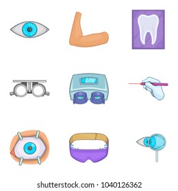 Surgical procedure icons set. Cartoon set of 9 surgical procedure vector icons for web isolated on white background