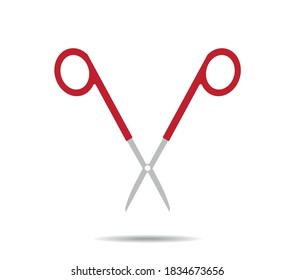 Tijeras rojas quirúrgicas. Abrir logotipo
