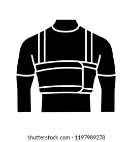 Surgical men’s rib belt glyph icon. Male post surgery chest binder. Silhouette symbol. Gynecomastia bandage. Elastic sternal corset. Chest support. Negative space. Vector isolated illustration