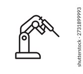 Surgical robot arm icon. High-precision robotic surgery and medical automation, representing computer-assisted manipulators, minimally invasive surgery tools, clinical robotics, and healthcare tech.