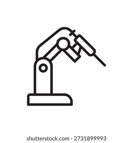 Ícone do braço robô cirúrgico. Cirurgia robótica de alta precisão e automação médica, representando manipuladores assistidos por computador, ferramentas cirúrgicas minimamente invasivas, robótica clínica e tecnologia de saúde.