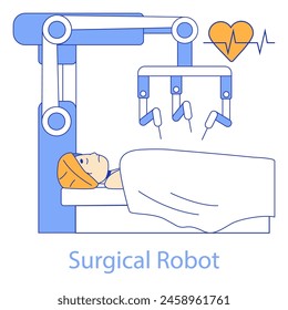 Surgical Robot concept. High-tech robotics enhancing precision in medicine. Patient under the care of robotic surgery system. Vector illustration.