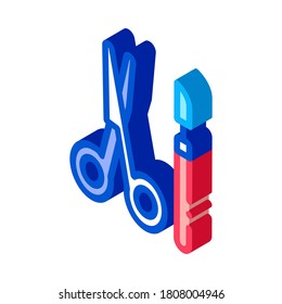surgical scalpel and scissors icon vector. isometric surgical scalpel and scissors sign. color isolated symbol illustration