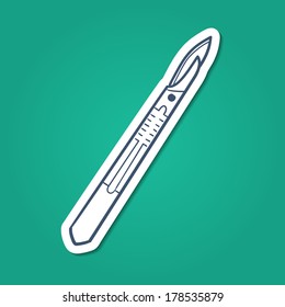 Surgical scalpel. Sketch sticker vector element for medical or health care design