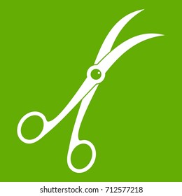 Surgical scissors icon white isolated on green background. Vector illustration