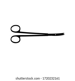 Tijeras quirúrgicas sobre fondo blanco. Herramienta médica. Tijeras médicas. Diseño vectorial de silueta.