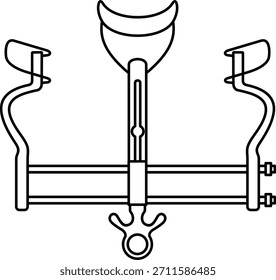 Retrator abdominal cirúrgico autossuficiente. Instrumento grande para exposição profunda à cavidade. Ferramenta médica estéril. Ícone de contorno de vetor.
