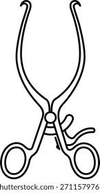 Retrator cirúrgico autossuficiente. Instrumento de um único pino para exposição superficial à ferida. Ferramenta médica estéril. Ícone de contorno de vetor.