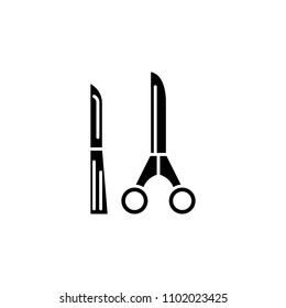 Surgical tools black icon concept. Surgical tools flat  vector symbol, sign, illustration.