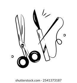 Ferramentas cirúrgicas, instrumentos cirúrgicos ícone de doodle desenhado à mão