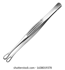 Surgical  tumor grasping forceps. Tweezers for deduction of a tumor of a brain. Surgeon's hand tool. Realistic object on a white background. Vector illustration