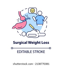 Surgical Weight Loss Concept Icon. Bariatric Surgery. Service Of Medical Center Abstract Idea Thin Line Illustration. Isolated Outline Drawing. Editable Stroke. Arial, Myriad Pro-Bold Fonts Used