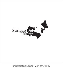 Surigao Del Norte Philippinen-Karte und schwarzes Buchstabendesign auf weißem Hintergrund